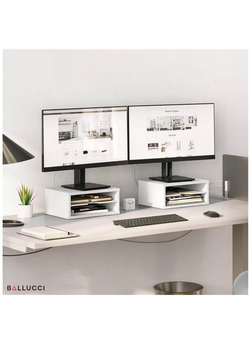 Generic - File Organizer, 2-Tier Document Paper Sorter, Stackable Wood Desk Organizer Mail Holder, Monitor Stand with Storage Shelves, White - Image 1