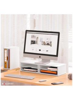 Generic File Organizer, 2-Tier Document Paper Sorter, Stackable Wood Desk Organizer Mail Holder, Monitor Stand with Storage Shelves, White  - Image 3