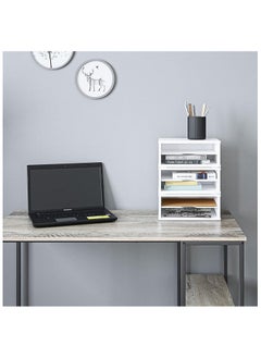 Generic File Organizer, 2-Tier Document Paper Sorter, Stackable Wood Desk Organizer Mail Holder, Monitor Stand with Storage Shelves, White  - Image 4