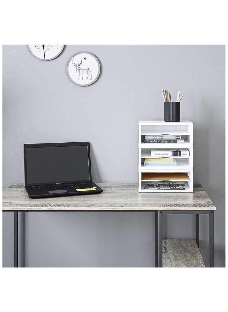 Generic - File Organizer, 2-Tier Document Paper Sorter, Stackable Wood Desk Organizer Mail Holder, Monitor Stand with Storage Shelves, White - Image 1
