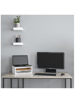 Generic File Organizer, 2-Tier Document Paper Sorter, Stackable Wood Desk Organizer Mail Holder, Monitor Stand with Storage Shelves, White  - Image 5