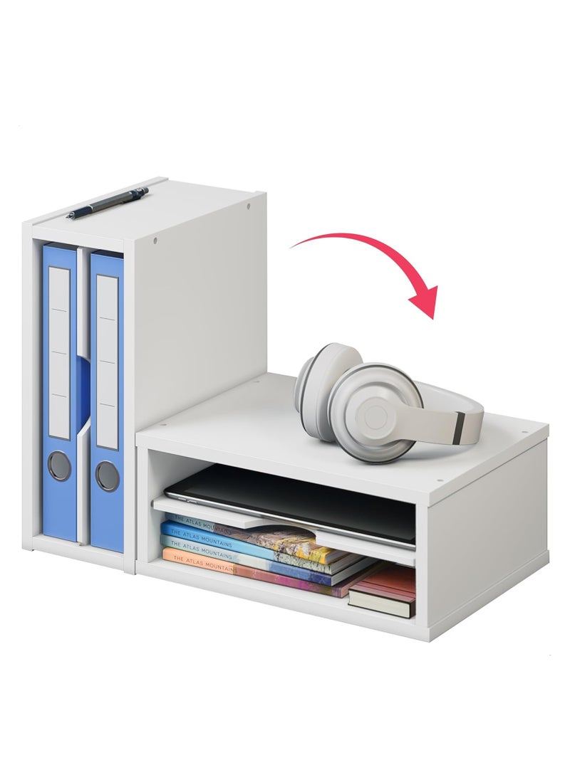 Generic - File Organizer, 2-Tier Document Paper Sorter, Stackable Wood Desk Organizer Mail Holder, Monitor Stand with Storage Shelves, White - Image 1