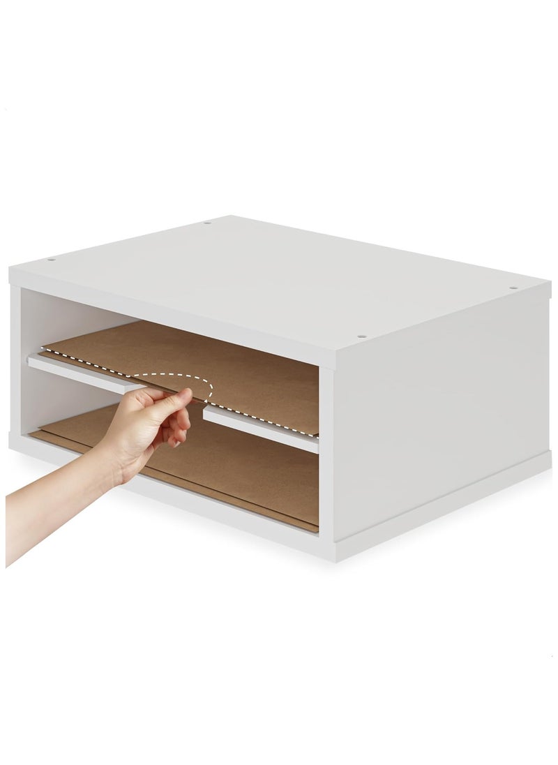 Generic - File Organizer, 2-Tier Document Paper Sorter, Stackable Wood Desk Organizer Mail Holder, Monitor Stand with Storage Shelves, White - Image 1