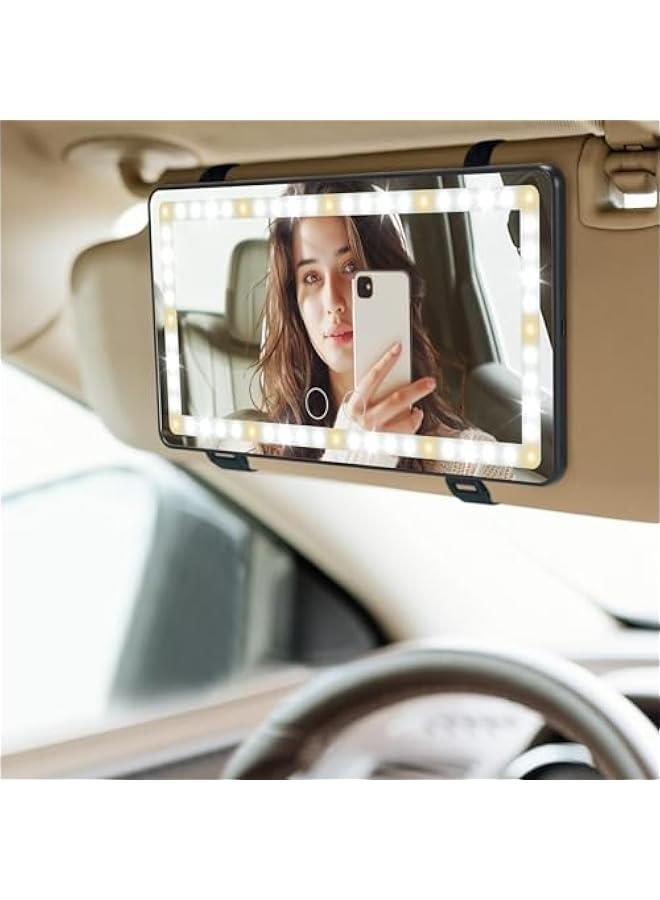 Illuminated Car Vanity Mirror with 3 Light Modes & 60 LEDs, Touch-Controlled Travel Makeup Mirror, Rechargeable for Car Truck SUV - Image 1