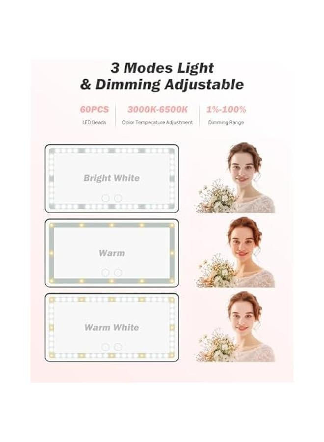 Illuminated Car Vanity Mirror with 3 Light Modes & 60 LEDs, Touch-Controlled Travel Makeup Mirror, Rechargeable for Car Truck SUV - Image 2