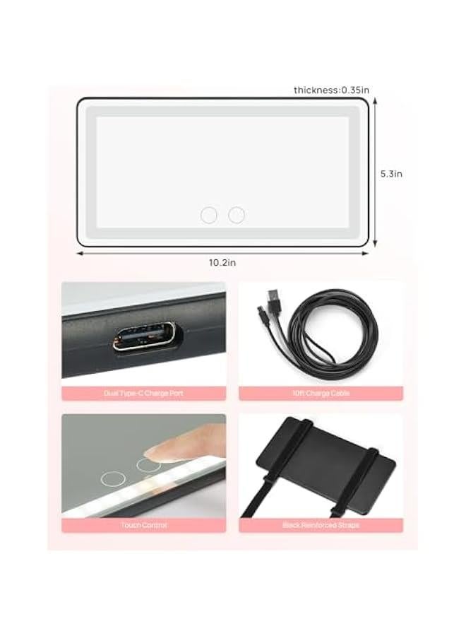 Illuminated Car Vanity Mirror with 3 Light Modes & 60 LEDs, Touch-Controlled Travel Makeup Mirror, Rechargeable for Car Truck SUV - Image 5