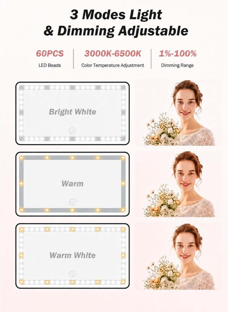Sisily Car Vanity Mirror With 3 Light Modes, 45 LED Beads, USB Rechargeable High Quality ABS Sun Visor Makeup Mirror, 24.2 x 12 x 1.5 cm For Women Travel Daily Driving - Image 4