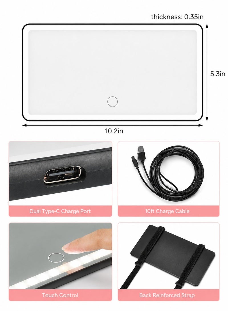 Sisily Car Vanity Mirror With 3 Light Modes, 45 LED Beads, USB Rechargeable High Quality ABS Sun Visor Makeup Mirror, 24.2 x 12 x 1.5 cm For Women Travel Daily Driving - Image 5