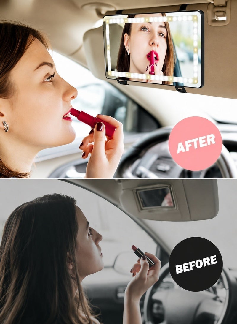 Sisily Car Vanity Mirror With 3 Light Modes, 45 LED Beads, USB Rechargeable High Quality ABS Sun Visor Makeup Mirror, 24.2 x 12 x 1.5 cm For Women Travel Daily Driving - Image 2