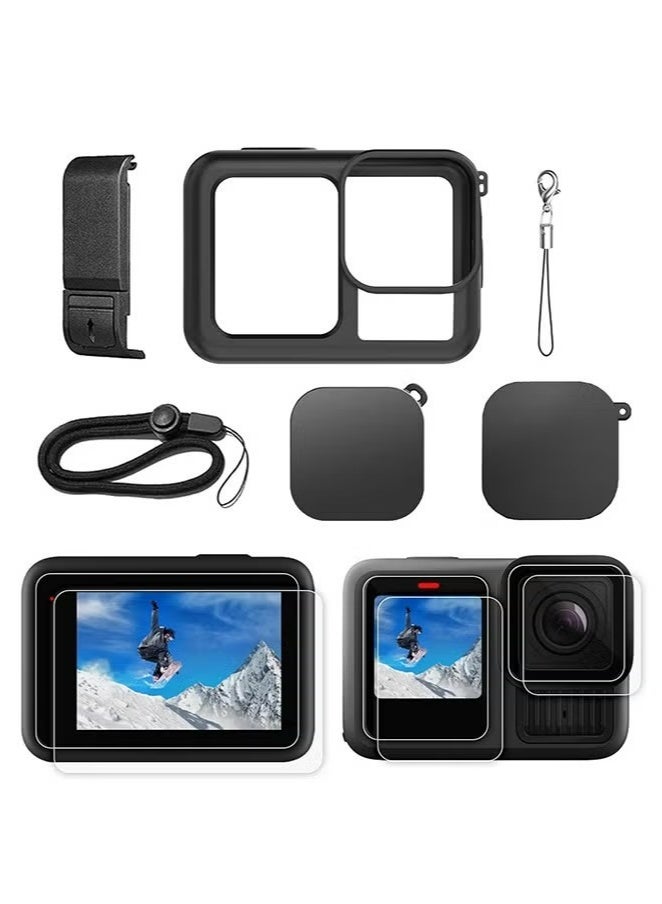 X-level Screen Protector and Silicone Case for GoPro Hero 13 Black,Protective Case with Lanyard and 6 Pcs Tempered Glass Screen Lens Protector and Lens Cover Cap, Replacement Side Door  - Image 1