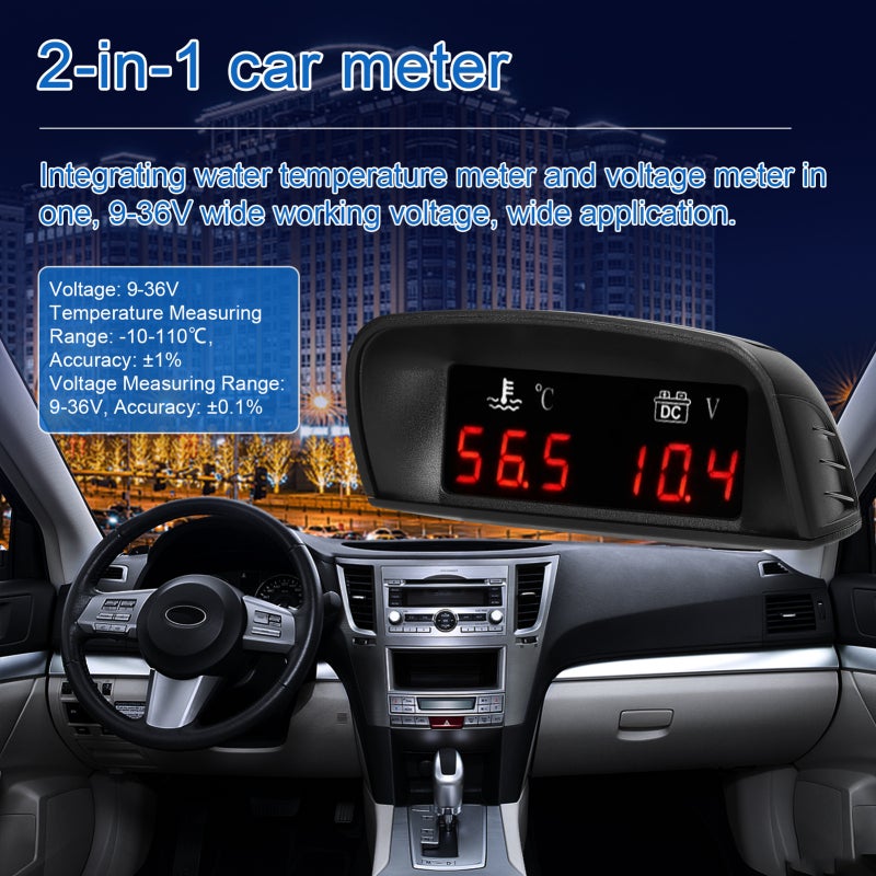 2 in 1 Universal Car Digital Gauge Water Temperature Voltage Gauge Voltmeter 12/24V with 17mm 3/8NPT Sensor for Car Truck SUV RV - Image 5