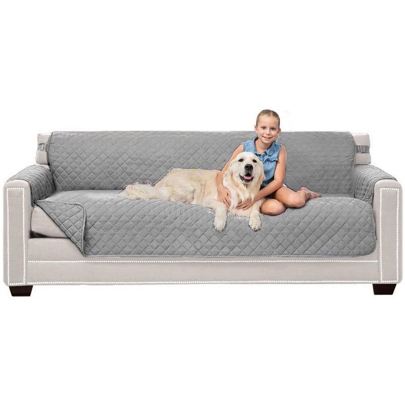 Sofa Shield Sofa Shield Couch Slip Cover with Patented Strap Cushion Protector Reversible Stain and Dog Tear Resistant Slipcover Quilted Microfiber 78in Seat Washable Covers for Dogs Pets Kids Light Gray 