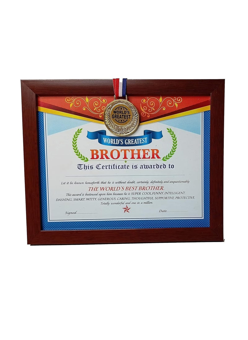 NorthLand Northland World's Greatest Brother Framed Certificate With Gold Medal- Unique Gifts for Brother(Size 11.1 x 9.1 in inches)  - Image 1