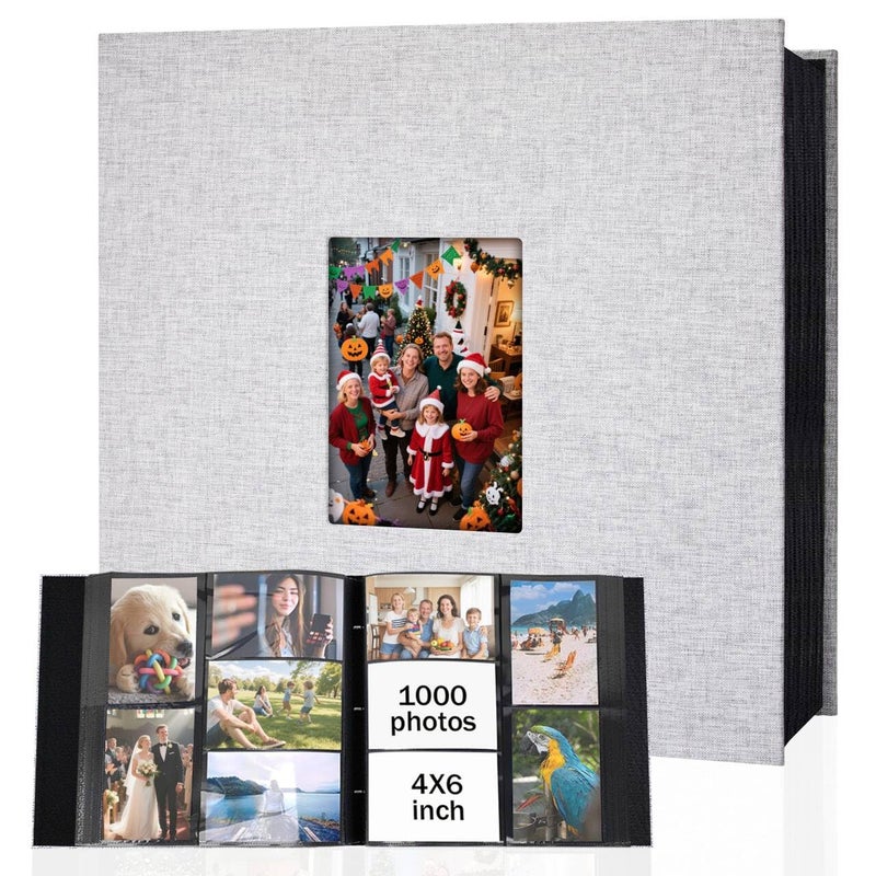 Ruibytree Extra Large Capacity Photo Album 4x6 1000 Pockets, Linen Cover and Front Window,Holds 1000 4x6 Horizontal and Vertical Photos,4 x 6 Picture Book for Family Wedding Anniversary Vacation (Grey) - Image 1