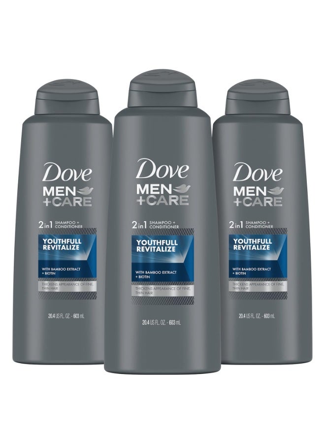 Dove Men+Care DOVE MEN + CARE 2 in 1 Shampoo and Conditioner Youthfull Revitalize 3 Count For Fine, Thin Hair Men's Shampoo and Conditioner with Bamboo Extract + Biotin 20.4 oz - Image 1
