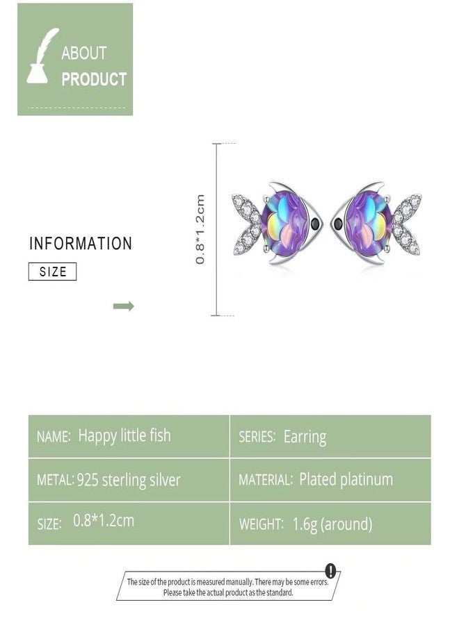Qings Cute Fish Earrings - Sterling Silver 925 Stud Earrings Cubic Zirconia Purple Dainty Earrings Happy Fish Studs for Women - Image 5