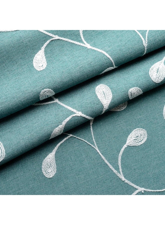 MIUCO Floral Embroidered Semi Sheer Curtains Faux Linen Grommet Window Panel Pair for Bedroom 52 x 63 Inch Teal - Image 4