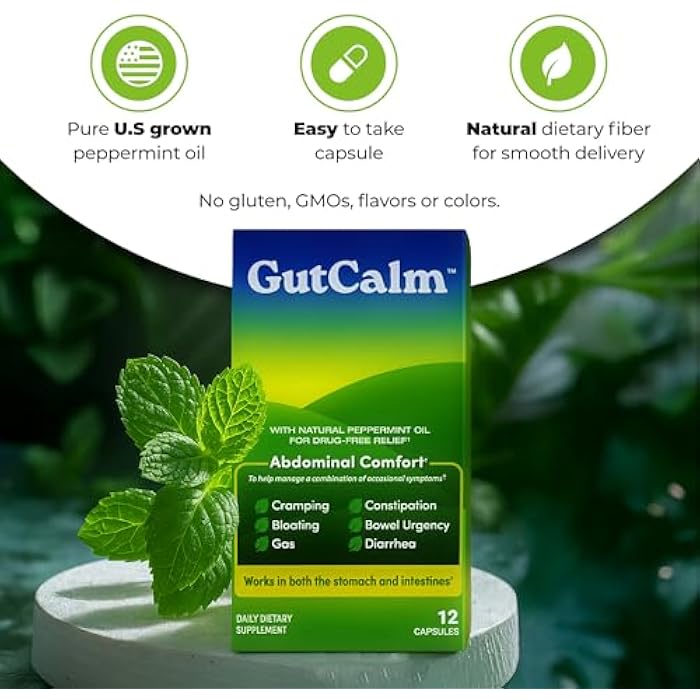 GutCalm غوت كالم - تخفيف متلازمة القولون العصبي - كبسولات زيت النعناع - مكمل للانتفاخ، الغاز، الإمساك وراحة الهضم - 12/عبوة - Image 4