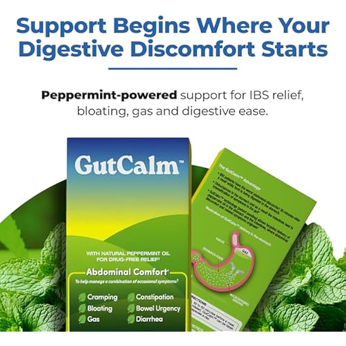 GutCalm غوت كالم - تخفيف متلازمة القولون العصبي - كبسولات زيت النعناع - مكمل للانتفاخ، الغاز، الإمساك وراحة الهضم - 12/عبوة - Image 2