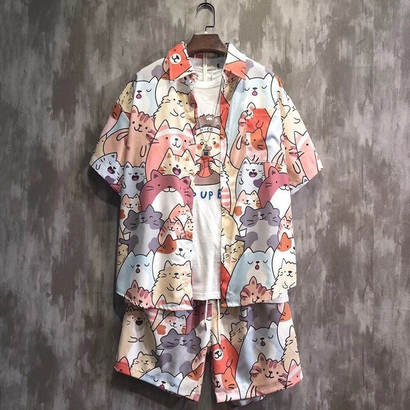 Mens Hawaiian Beach Short Sleeve Shirt and Shorts Set Casual Summer Outfit - Image 2