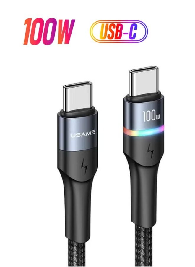 Usams 100W USB C Cable 1M, Braided 100W Power Delivery PD Fast charge Cable USB C to USB C Compatible for iPad mini 6，MacBook Pro 2021 14" 16", MacBook Air, iPad Pro 12.9", Samsung S21+, Huawei P30 With Colorful  - Image 1