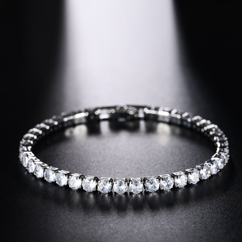 4.0 Zircon Full Diamond Tennis Bracelet for Women, Simple Geometric Style, Multi-Color