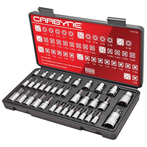 CARBYNE 36-Piece Torx Bit Socket & E-Socket Set | Includes T8-T60, Tamper (Security) T8H/TT8 - T55H/TT55, External (e-Torx) E4-E18, S2 Steel Bits, CrV Sockets, Durable Case - Image 1