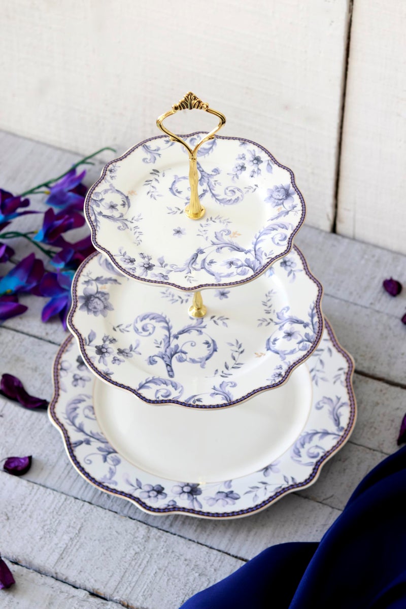 Vigneto Midnight Blue Three Tier Dessert Stand, Cupcake Display and Cake Stand, Detachable Serving Dessert Tower | Finest Premium Porcelain - Image 2