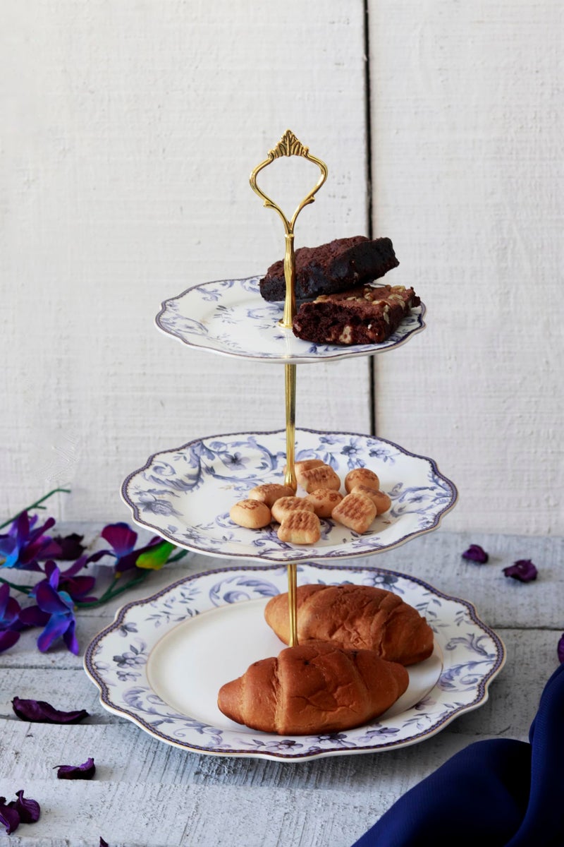 Vigneto Midnight Blue Three Tier Dessert Stand, Cupcake Display and Cake Stand, Detachable Serving Dessert Tower | Finest Premium Porcelain - Image 4