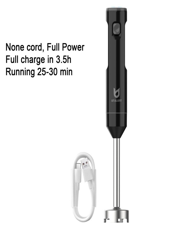 UTALENT Cordless Hand Blender, UTALENT Variable Speed Immersion Blender handheld Rechargeable, with USB-C Charging Cable, Egg Whisk, for Smoothies, Milkshakes, Hummus and Soups - Black - Image 2