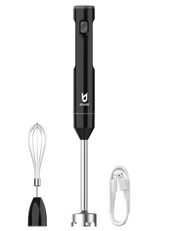 UTALENT Cordless Hand Blender, UTALENT Variable Speed Immersion Blender handheld Rechargeable, with USB-C Charging Cable, Egg Whisk, for Smoothies, Milkshakes, Hummus and Soups - Black - Image 1