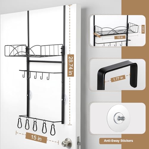 Snuvid Metal Over Door Hat Rack for Baseball Caps- 3 Tier Wall Mounted Hat Rack with a Metal Basket, 5 Hooks and 5 Movable Hooks Design, Holds up to 40 Caps for Door, Bedroom & Closet - Image 4
