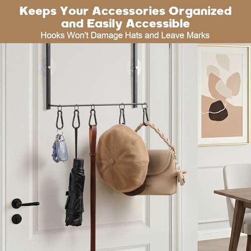 Snuvid Metal Over Door Hat Rack for Baseball Caps- 3 Tier Wall Mounted Hat Rack with a Metal Basket, 5 Hooks and 5 Movable Hooks Design, Holds up to 40 Caps for Door, Bedroom & Closet - Image 5