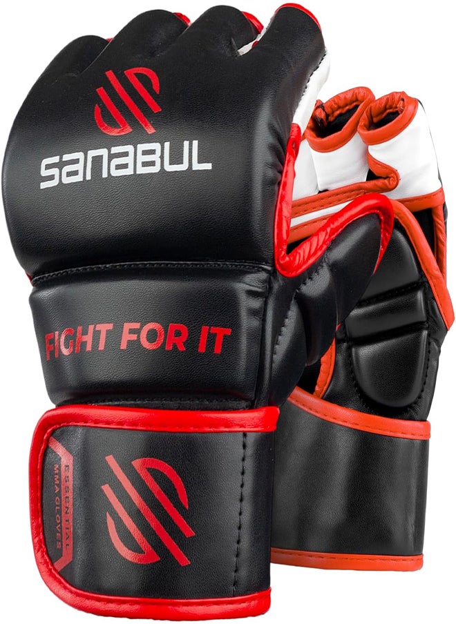 Sanabul  Essential MMA Gloves for Men and Women | Professional Fight Gloves for Sparring, Grappling, and Bag Training | Trusted by Pro Fighters (Black/Red, Small/Medium)  - Image 1