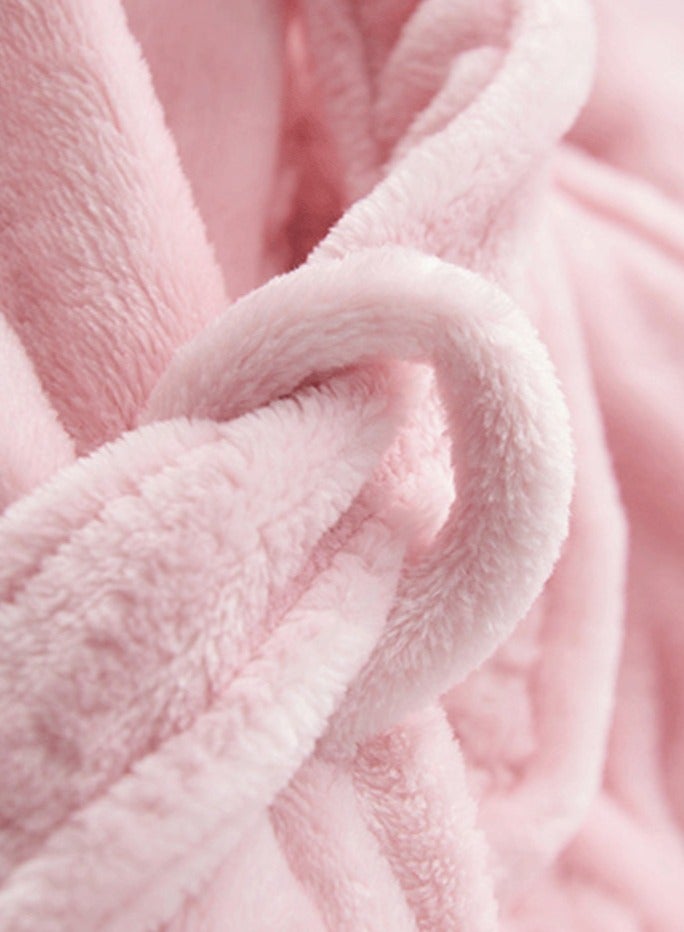 إسكدنيا المرأة الشتاء طويلة سميكة فستان ليلي الشعاب المرجانية الصوف رداء حمام بيجاما الوردي - Image 3