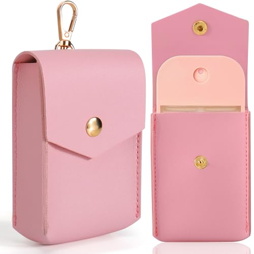 Solldgt Case Compatible with Touchland Hand Sanitizer Spray - Leather Protective Case Holder with Keychain for Touch land Power Mist Glow Mist 1 fl oz, Accessories for Hand Sanitizer Spray (Pink) - Image 1