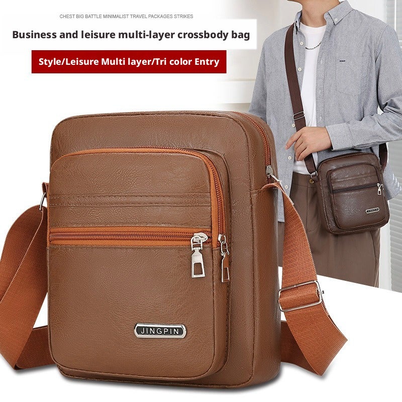 Men's PU Leather Crossbody Shoulder Bag, Business Casual, Large Capacity - Image 1