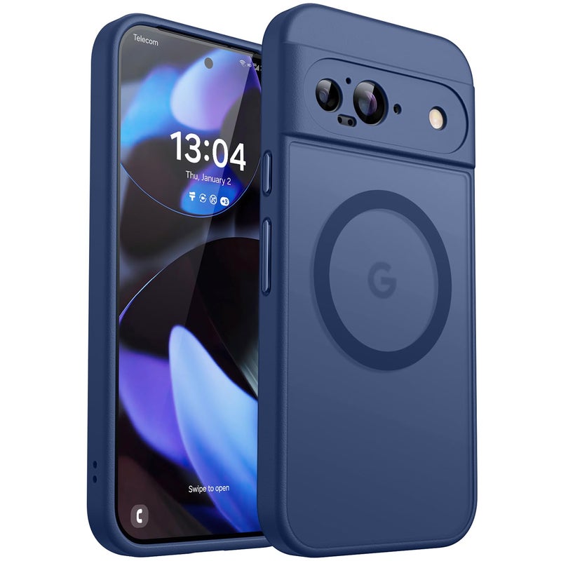CANSHN Magnetic for Google Pixel 9 Case(6.3 Inch), Upgraded [Full Camera Protection] [Compatible with Magsafe] [Translucent Matte] Shockproof Protective Phone Cover, Deep Blue - Image 1