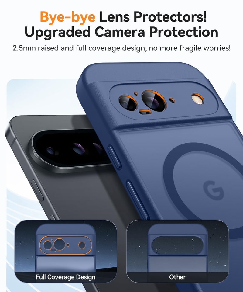CANSHN Magnetic for Google Pixel 9 Case(6.3 Inch), Upgraded [Full Camera Protection] [Compatible with Magsafe] [Translucent Matte] Shockproof Protective Phone Cover, Deep Blue - Image 3