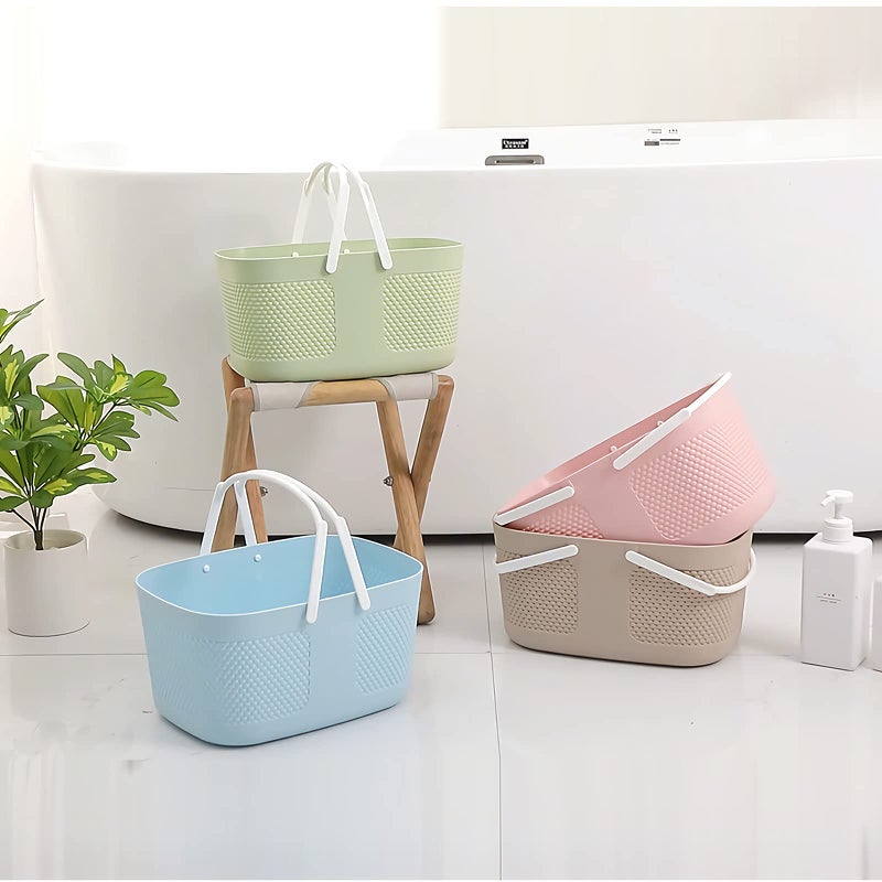 rejomiik Shower Caddy Basket  Portable Large Capacity Thickened Plastic Organizer Storage Tote with Handles Drainage Toiletry Bag Bin for Bathroom  College Dorm Room Essentials  Kitchen  Camp  Gym - Khakis - Image 2