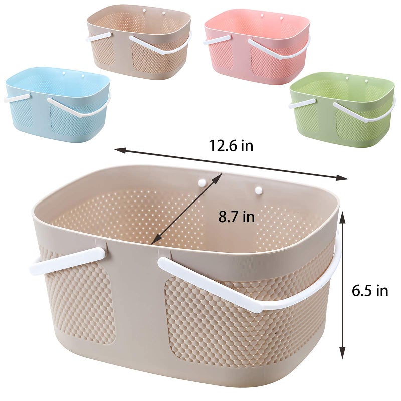 rejomiik Shower Caddy Basket  Portable Large Capacity Thickened Plastic Organizer Storage Tote with Handles Drainage Toiletry Bag Bin for Bathroom  College Dorm Room Essentials  Kitchen  Camp  Gym - Khakis - Image 5
