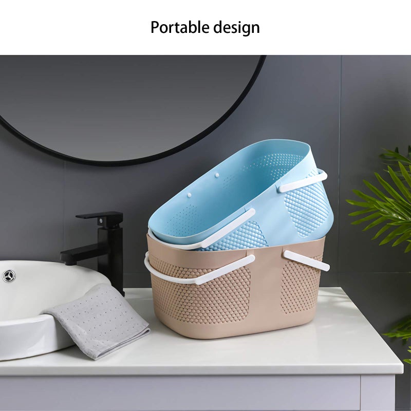 rejomiik Shower Caddy Basket  Portable Large Capacity Thickened Plastic Organizer Storage Tote with Handles Drainage Toiletry Bag Bin for Bathroom  College Dorm Room Essentials  Kitchen  Camp  Gym - Khakis - Image 4