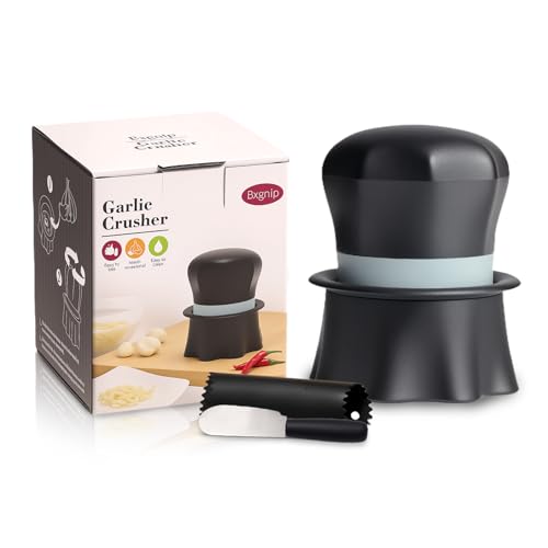 Bxgnip Garlic Crusher, Garlic Press Also for Ginger, Nuts, Chili, Herbs, Twist Mincer Easy Squeeze Manual Press Peeler with Peeler And Scraper, Easy to Clean - Image 1