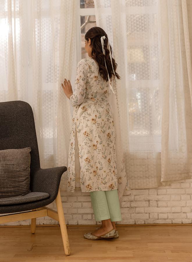 DW DW Floral Printed A-Line Kurta with Trousers and Dupatta Set  - Image 2