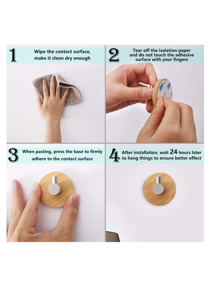 4- Pack Stainless Steel Hooks Waterproof Adhesive Hooks Bamboo Towel Holders Multipurpose Wall Hooks Bathroom Organizer Hooks Durable Coat Hangers For Hanging Coat Belt Keys Headset - Image 5