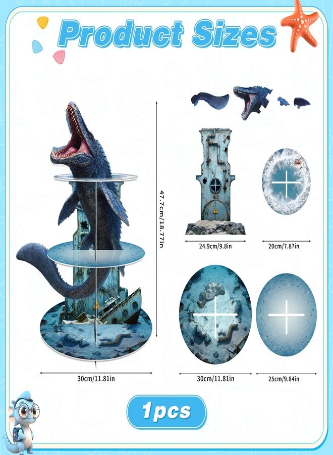 Bsenhe Mosasaurus Dinosaur Cupcake Stand, Dinosaur Birthday Decorations Dino Party Decorations 3-Tier Cupcake Holder for Dino Ocean Theme Party Birthday Supplies (1) - Image 2