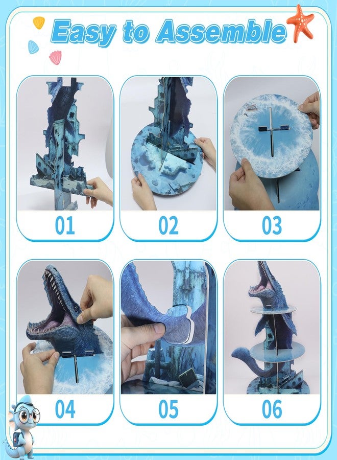 Bsenhe Mosasaurus Dinosaur Cupcake Stand, Dinosaur Birthday Decorations Dino Party Decorations 3-Tier Cupcake Holder for Dino Ocean Theme Party Birthday Supplies (1) - Image 4