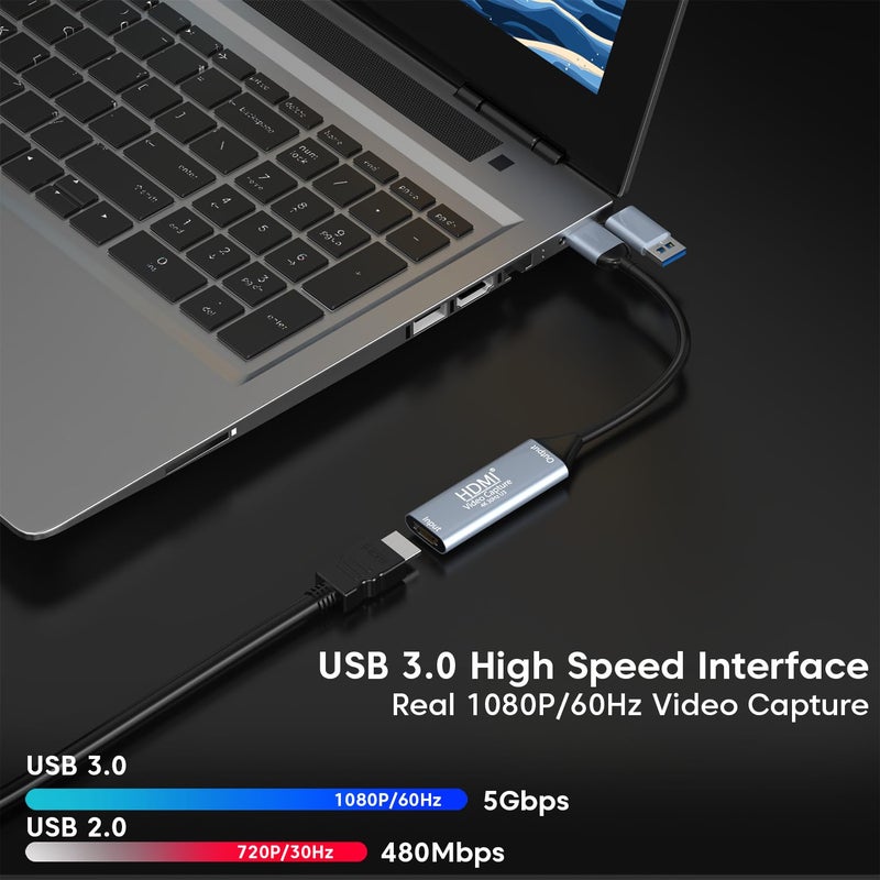 Sounce بطاقة التقاط HDMI مع بطاقة التقاط فيديو USB 3.0 للألعاب، البث، التسجيل والفيديو | دعم دقة Full HD 1080p/ 60FPS | توافق واسع | HDMI إلى USB | بطاقة التقاط USB C - Image 5