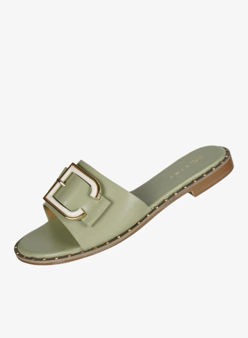 Zayna Green 221-40 Zayna Ladies  Round Toe  Sliders 2A018-2 Green for Women | Best Price UAE