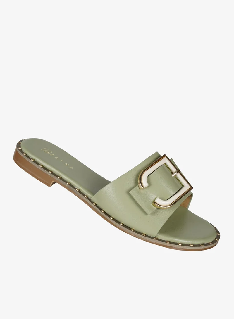 Zayna Green 221-40 Zayna Ladies  Round Toe  Sliders 2A018-2 Green for Women | Best Price UAE